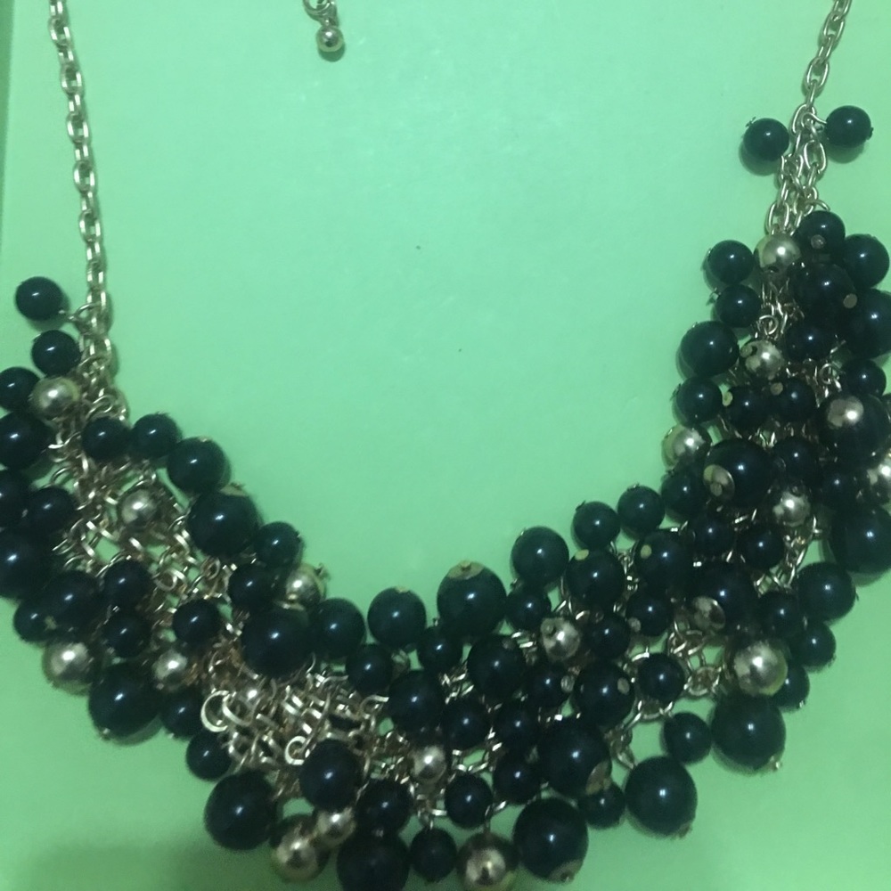 Gold with gold & black beaded necklace#BESTOFFER